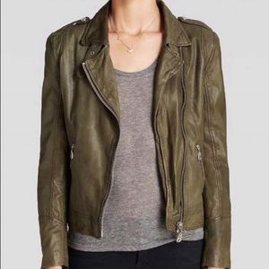 DOMA Leather Moto Jacket Green Size 2/Small